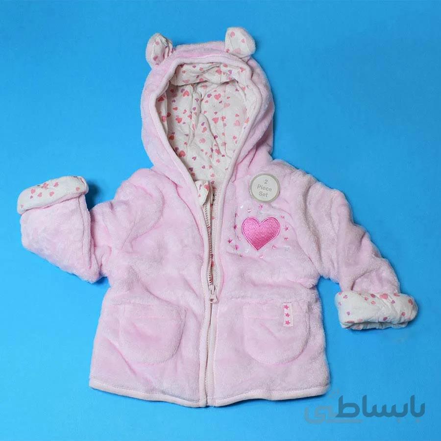 سویشرت کلاهدار دخترانه صورتی قلبی کد 1159