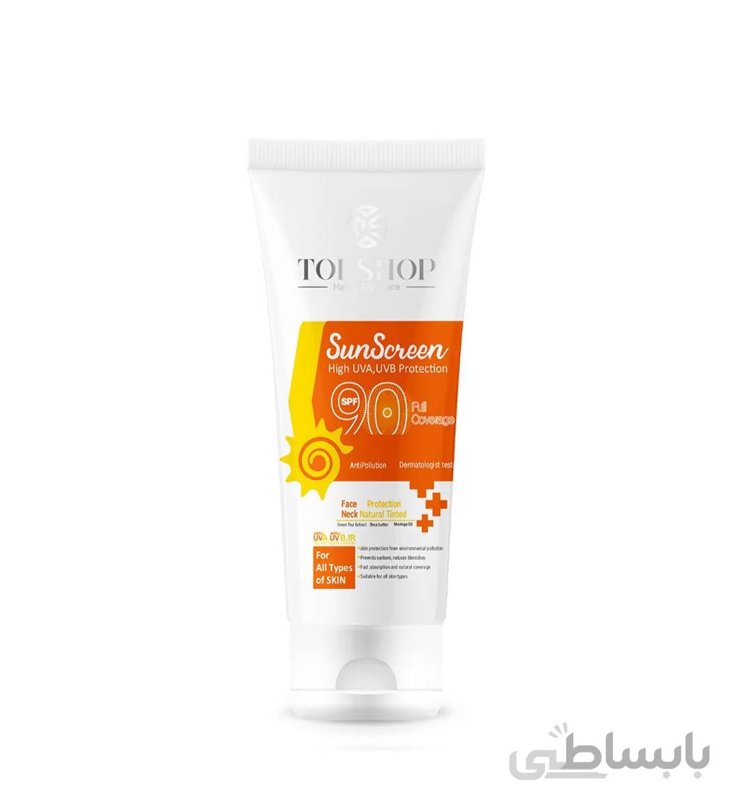 كرم ضدآفتاب SPF90 بی رنگ مناسب برای انواع پوست حجم 50 ميلی لیتر تاپ شاپ ا Topshop Sun Screen Spf 90 For All Skin Types 50ml