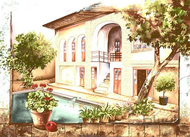نخ و نقشه تابلوفرش منظره خانه قدیمی