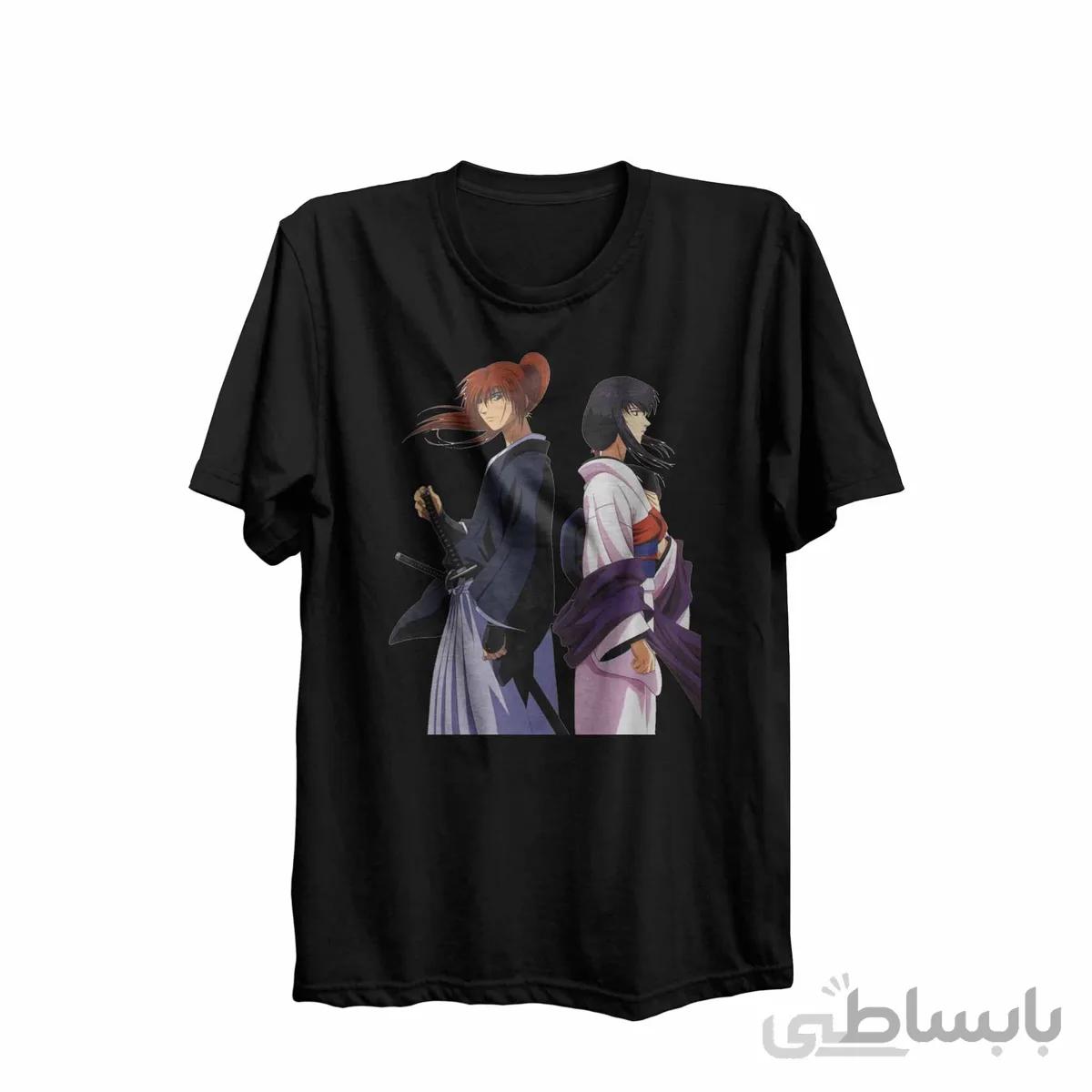 تیشرت یقه گرد مشکی طرح انیمه رورونی کنشین Rurouni Kenshin کد KCT10458