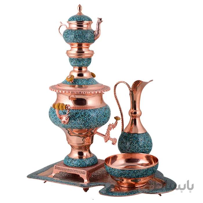 سرویس سماور فیروزه کوب اثر آقاجانی ارتفاع 64 سانتی متر کد SMF-01