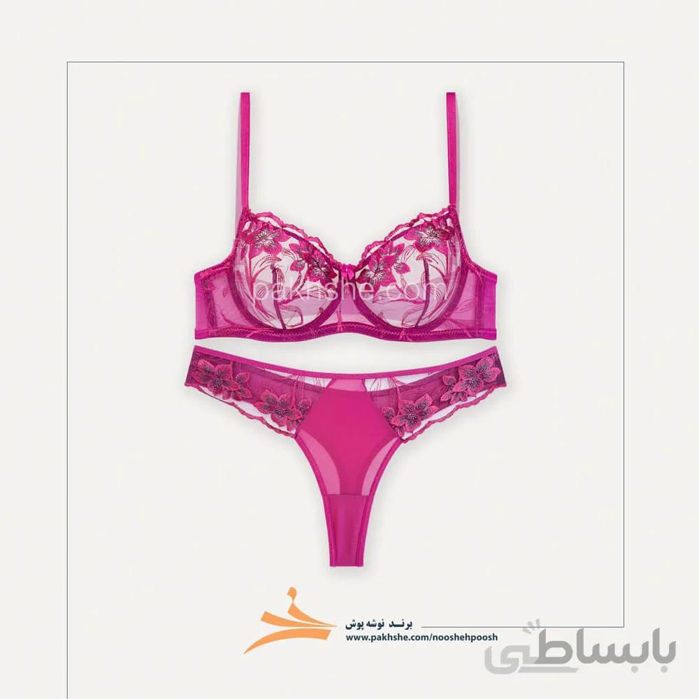 ست لباس زیر زنانه فانتزی سرخابی فنردار برند نوشه پوش کد 84011