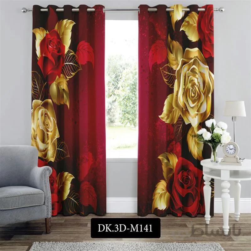پرده پانچی (هازان و مخمل)کد DK.3D.M141 طرح سه بعدی گل های طلایی
