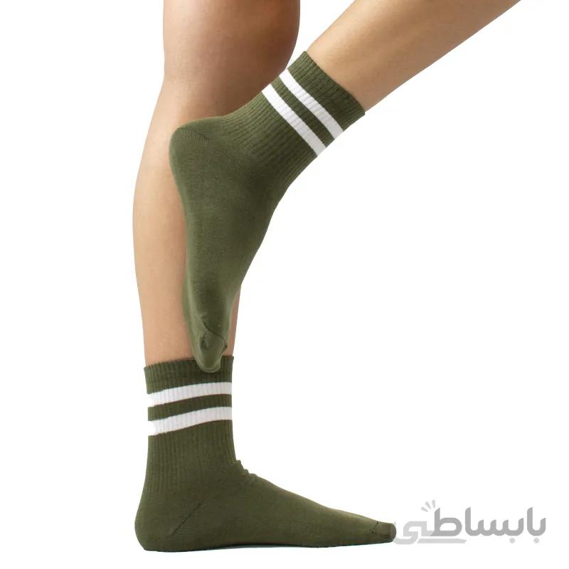 جوراب نیم ساق دو خط سبز ارتشی آپتیمیست