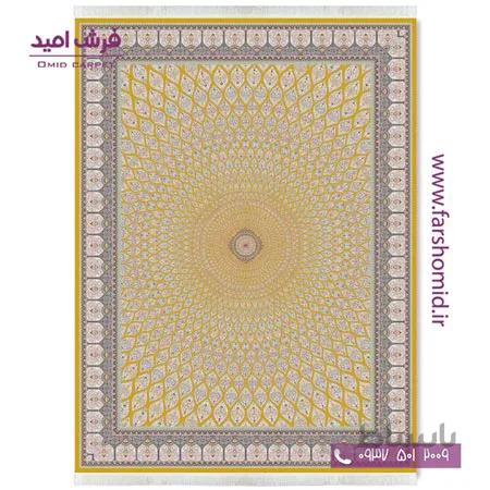 فرش ماشینی 1200 شانه 8 رنگ افشان گنبد زرد قالی کشمیر