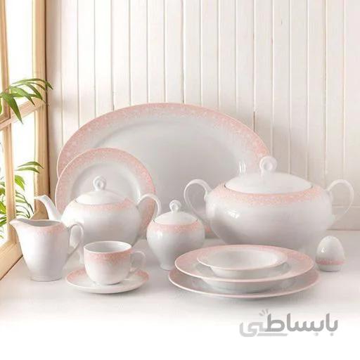 سرویس چینی زرین 12 نفره کامل ساکورا صورتی (102 پارچه) ا Zarin Iran ItaliaF Sakura-Pink 102 Pieces Porcelain Dinnerware Set