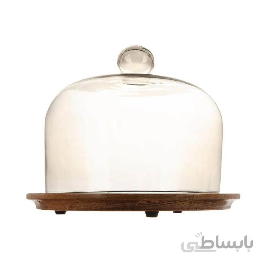 کیک خوری چوبی لبه باریک پایه دار با درب شیشه ای بزرگ Treeti