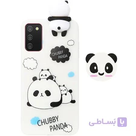 قاب فانتزی عروسکی پاندا کیس Panda Case مناسب برای گوشی Samsung Galaxy A02S مدل نیمه شفاف سه بعدی همراه با پاپ سوکت سیلیکونی ست