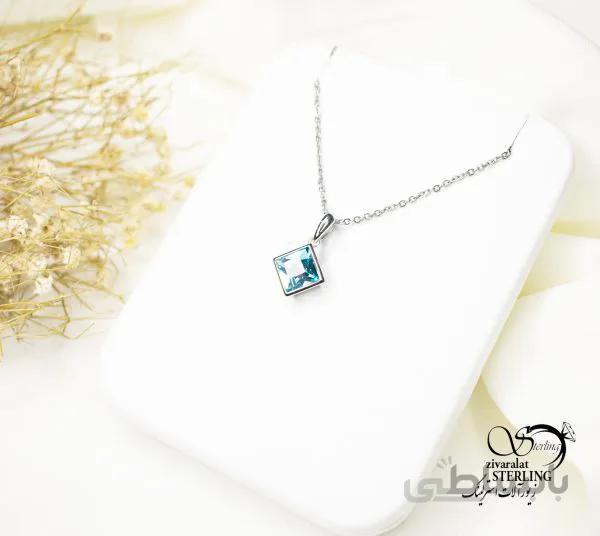 گردنبند استیل نگین آبی