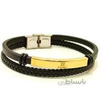 دستبند مردانه چرم و استیل طلایی (کارتیه)Cartier