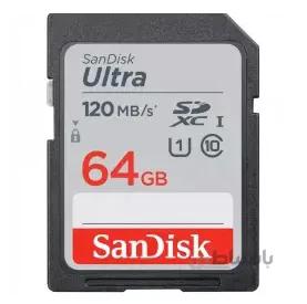 کارت حافظه SDXC سن دیسک مدل Ultra کلاس ۱۰ استاندارد UHS-I U1 سرعت ۱۲۰MBps ظرفیت ۶۴ گیگابایت
