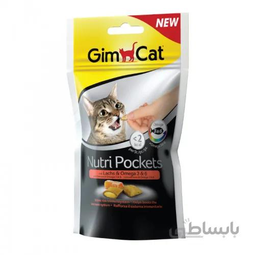 تشویقی گربه جیم کت طعم ماهی سالمون، امگا 3 و 6 مدل(GimCat Nutri Pockets with Salmon & Omega 3&6) با وزن 60 گرم