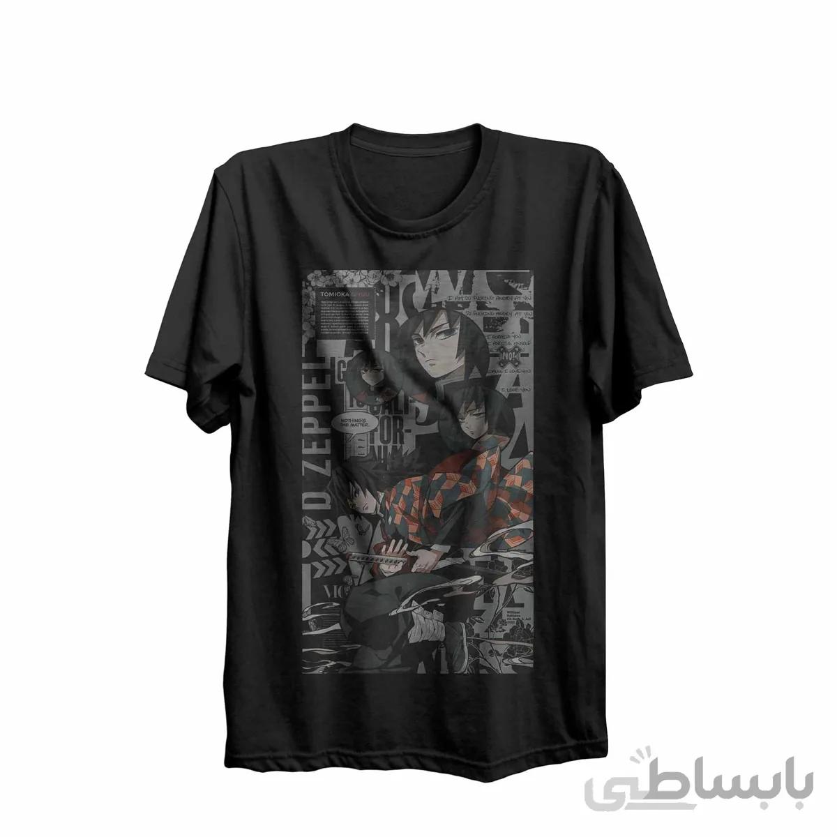 تیشرت یقه گرد مشکی طرح انیمه شیطان کش Demon Slaye-کپی-کپی