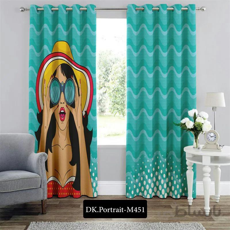 پرده پانچی (هازان و مخمل) کد DK.Portrait.M451 طرح چهره دختر دریا
