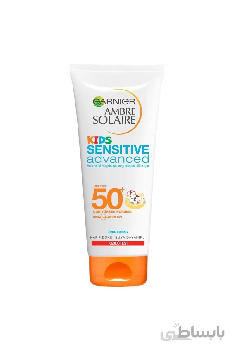 شیر ضد آفتاب کودک گارنیر مدل SENSITIVE advanced (SPF 50+) حجم 200 میل گارنیر ا Garnier Ambre Solaire Sensitive Advanced Kids Sunscreen Milk GKF50+ 200ML