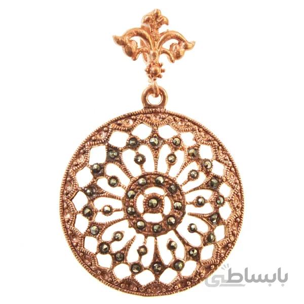 مدال آویز گردنبند مسی زنانه طرح آنتیک نگین مارکازیت اصل کد JW290