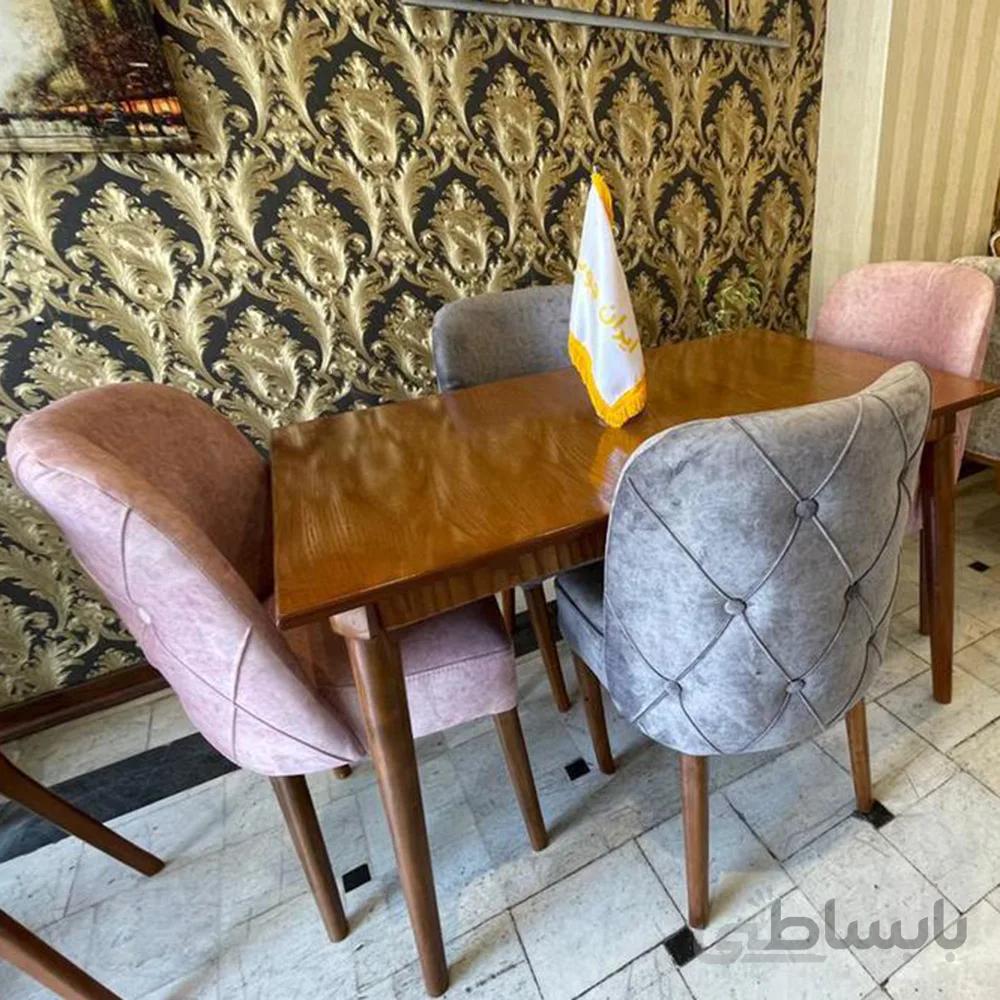 میز غذاخوری صفحه روکش بلوط ۸نفره طاووس همراه صندلی گوشه فیلی افرند