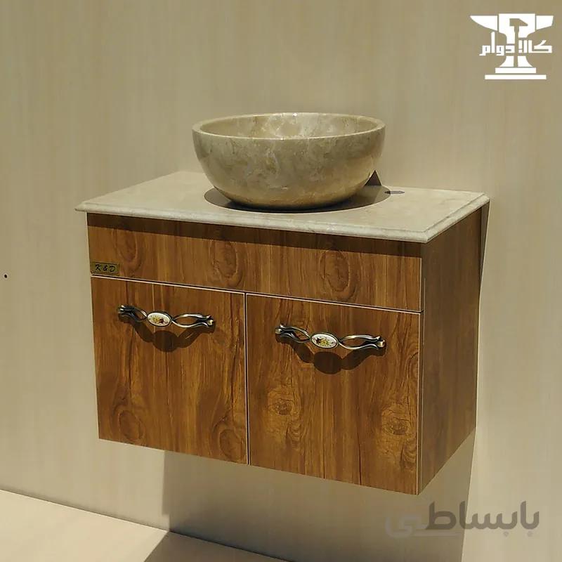 روشویی کابینتی هلیا طرح چوب با کاسه سنگی