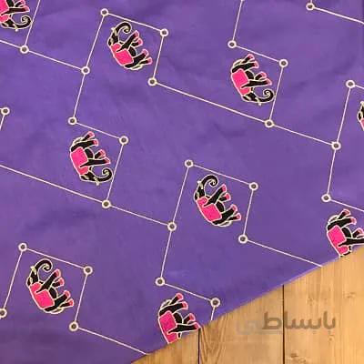 پارچه تافته سوزن دوزی طرح فیل رنگ بنفش کد 2601