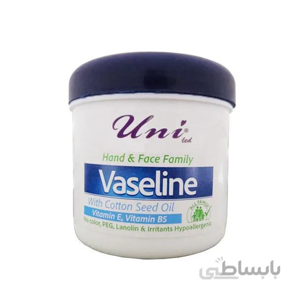وازلین کاسهای حاوی روغن پنبه دانه و ویتامین E یونی لد ا Hand & Face Family Vaseline 100gr UNI LED