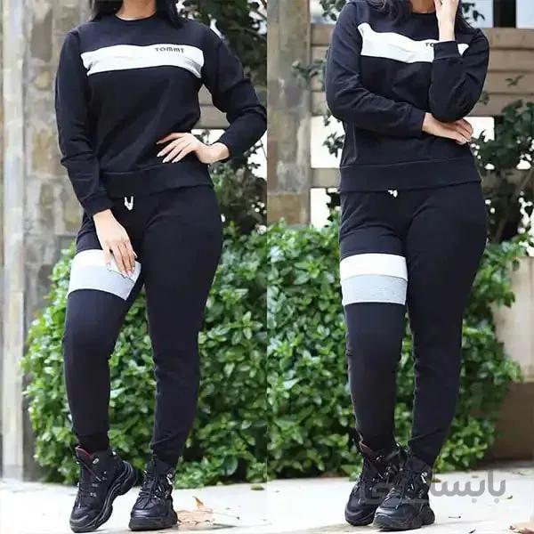 ست زنانه کد 115 سویشرت و شلوار طرح سه رنگ جنس دورس رنگ مشکی ا Set of sweaters and pants for girls, three-color design, made of black Dors