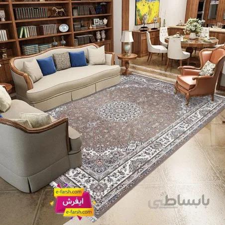 فرش ماشینی زمرد مشهد طرح 22007 بژ گل برجسته