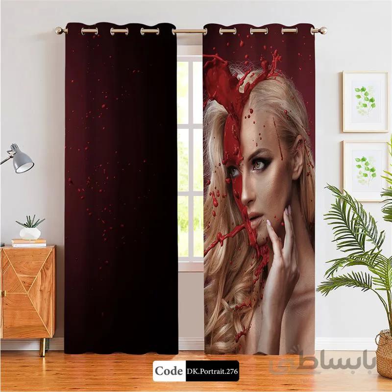 پرده پانچی (هازان و مخمل) کد DK.Portrait.276 طرح چهره زن و خون