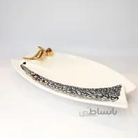 دیس دولبه کالیگرافی بزرگ با پرنده طلا و نوشته مشکی