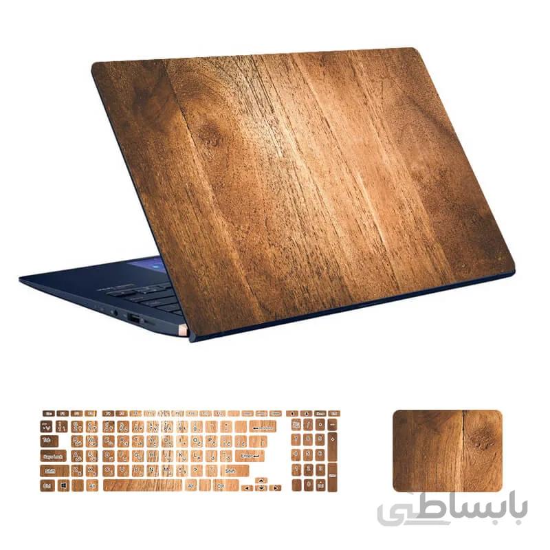 استیکر لپ تاپ طرح Wood کد ۳۰ به همراه استیکر کیبورد