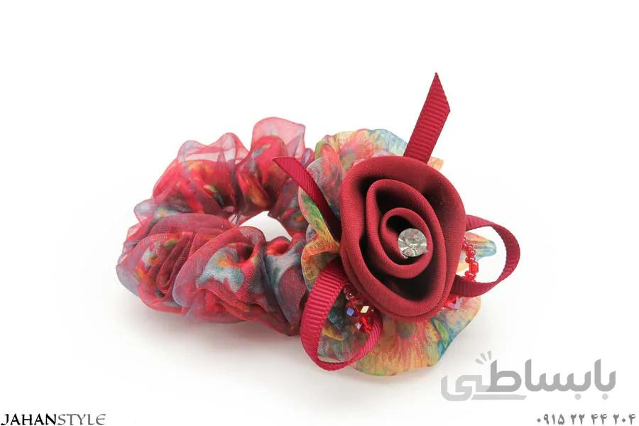 کش مو فانتزی گلدار قرمز