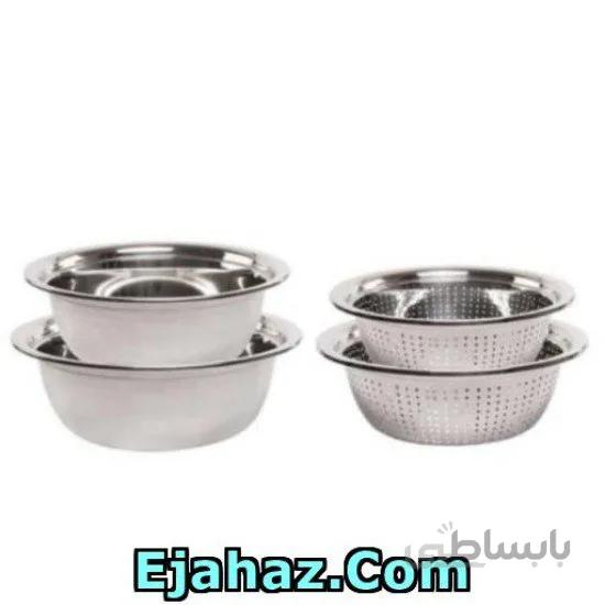 آبکش و لگن استیل یونیک 4 پارچه سایز 22 و 26