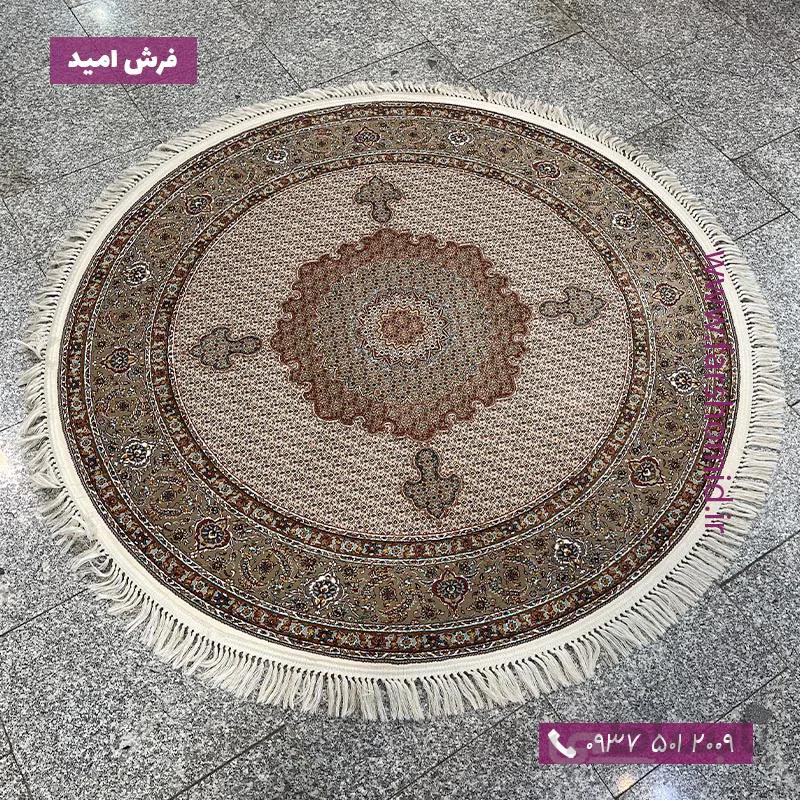 فرش ماشینی دایره 1000 شانه ماهی خوی کرم فرش امید
