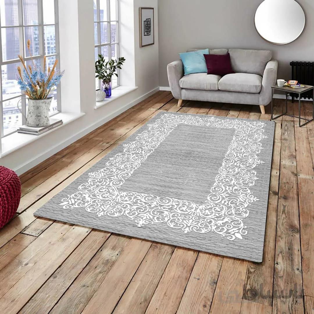 روفرشی کشدوز مخمل ترک مدل بته جقه سفید سایز 300*200 سانتی متر ( 6متری )