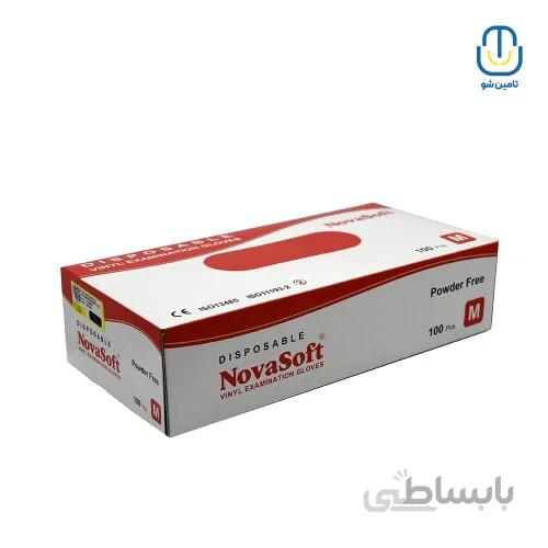 دستکش معاینه وینیل نوا بدون پودر بسته ۱۰۰ عددی سایز مدیوم ا Nova vinyl examination powderless gloves size M 100 Piece