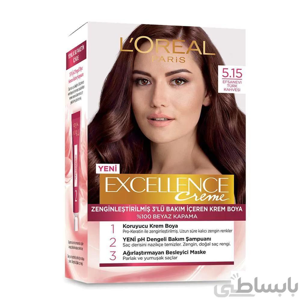 رنگ موی لورال Loreal شماره ۵/۱۵ رنگ قهوه ای سری Excellence.