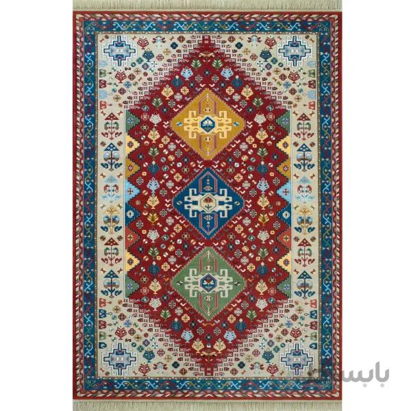 فرش ماشینی فرش رادین طرح گبه آباده 2 رنگ زمینه لاکی
