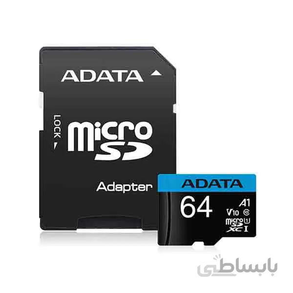 کارت حافظه‌ی میکرو اس دی ای دیتا با اداپتر 64GB UHS-I Class 10 ا AData microSDHC Card Premier UHS-I 64GB Class 10 with Adapter