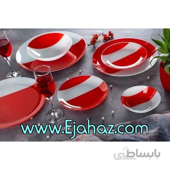 سرویس غذاخوری 25 پارچه ظروف شیشه ای طرح پرنسا قرمز آرکوفام