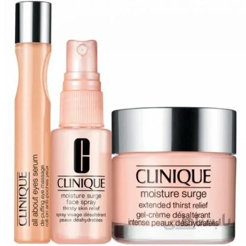 ست محصولات آبرسان کلینیک اصل CLINIQUE All About Moisture | شامل کرم آبرسان ۷۵ml مرطوب کننده، سرم دور چشم ۱۵ml اسپری صورت ۳۰ml ا CLINIQUE All About Moisture Set (Moisture Surge 72-Hour Hydrator 75ml, Eye Serum 15ml, Face Spray 30ml)