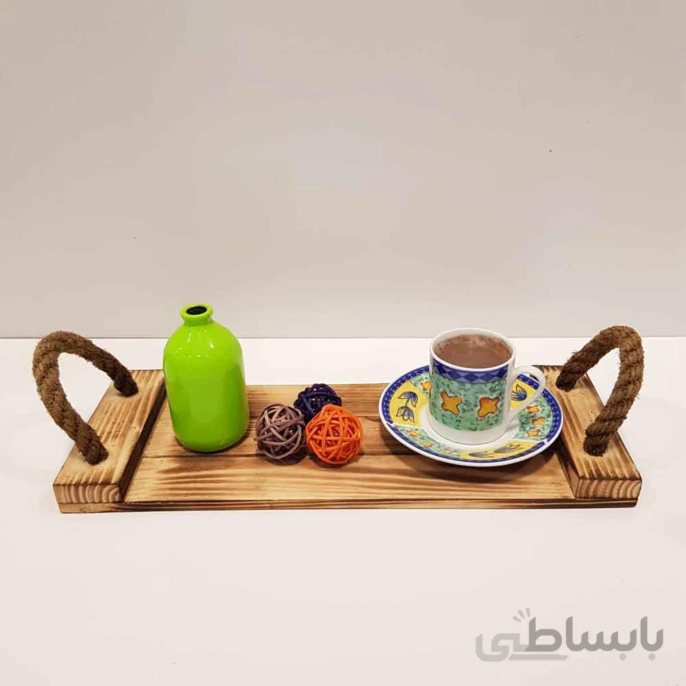سینی چوبی طنابی کوچک رنگ سوخته