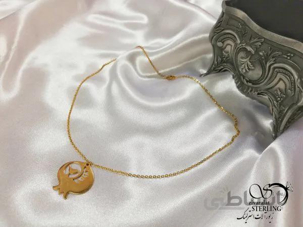 گردنبند استیل یلدایی طرح انار برعکس با پرنده