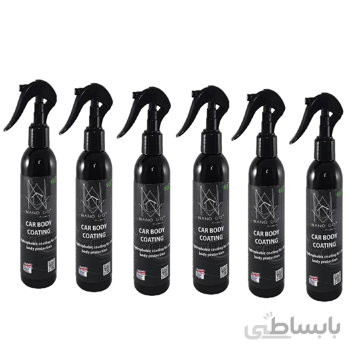 پوشش نانو سرامیک و آبگریز بدنه فوری خودرو نانو گو مدل CAR BODY COATING حجم 250 میلی لیتر بسته 6 عددی