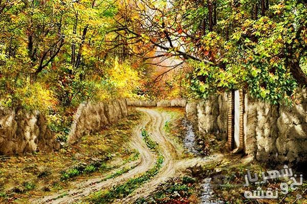 نخ و نقشه تابلو فرش طرح منظره ی کوچه باغ پاییزی کد 92265