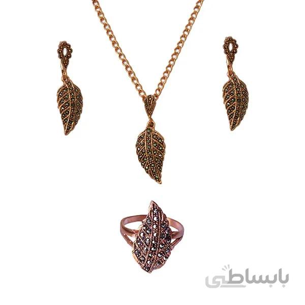 ست سرویس مسی با نگین مارکازیت اصل طرح برگ کد JW267
