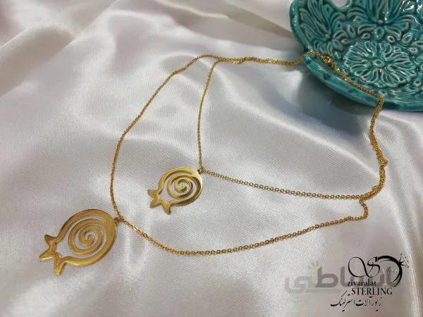 گردنبند استیل یلدایی طرح دو انار متصل آویز