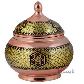 قندان مسی خاتم کاری اثر آقاجانی ارتفاع 13 سانتی متر کد C-507
