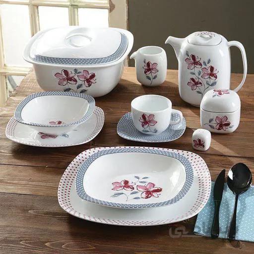 سرویس چینی زرین 12 نفره کامل والنسیا ارغوانی (98 پارچه) ا Zarin Iran Quattro Valencia 98 Pieces Porcelain Dinnerware Set