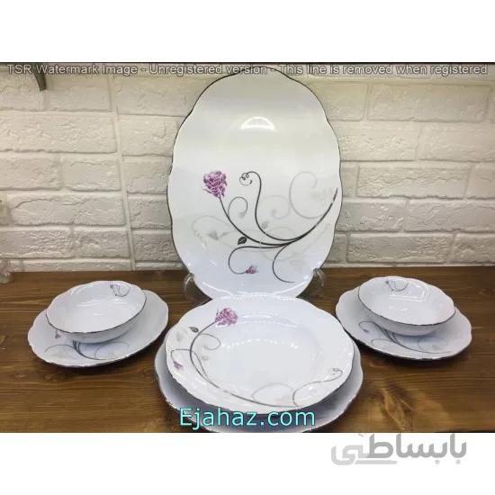 سرویس غذاخوری 6 نفره 25 پارچه چینی مقصود طرح یکتا لب نقره ای