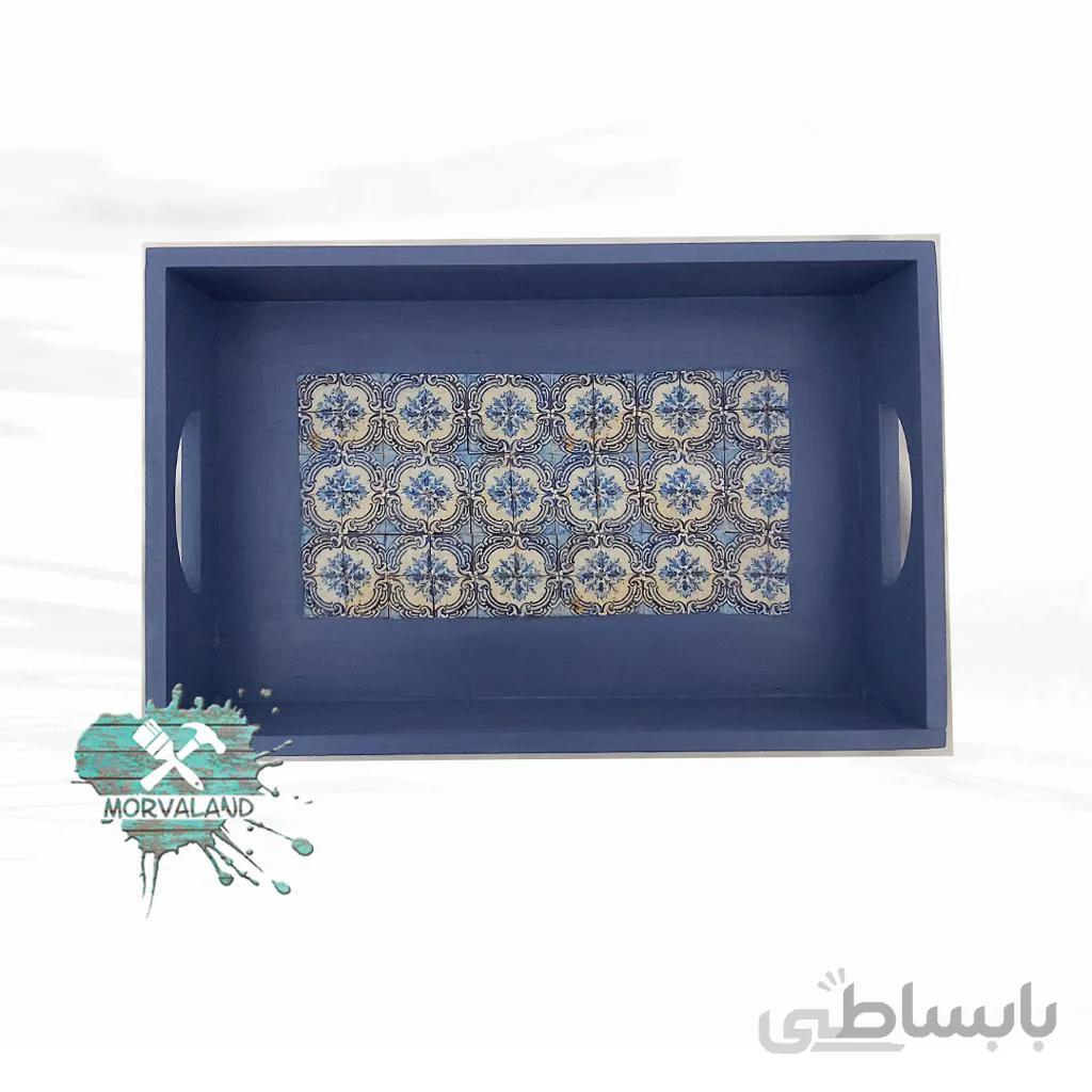 سینی چوبی مستطیل طرح کاشی برجسته