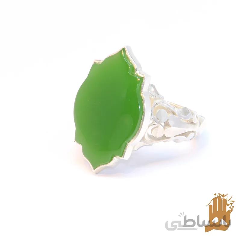 انگشتر صفوی شبکه نگین عقیق سبز یمنی